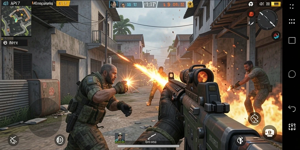Tampilan gameplay mendebarkan dalam game FPS API77.