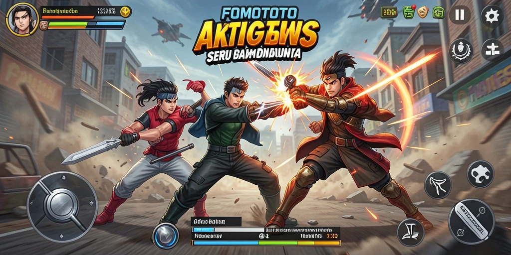 Screenshot gameplay FOMOTOTO menunjukkan aksi seru dan intens.