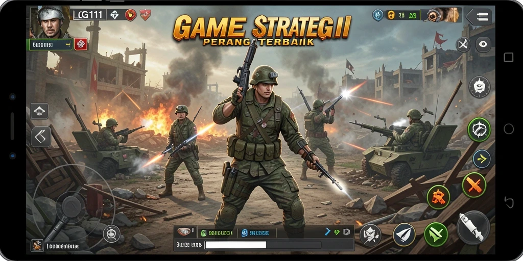 Screenshot menunjukkan pertempuran mendebarkan dalam game SLG.