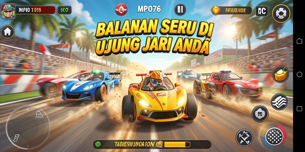 Tampilan utama MPO76 menunjukkan aksi balapan yang mendebarkan di lintasan.